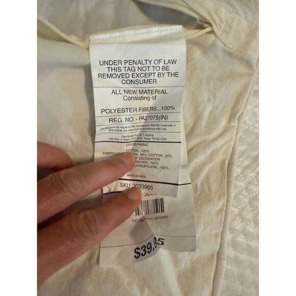 Pier 1 Imports Coastal Embroidered Natural Pillow Cover 17in Sofa zip Boho Htf - Picture 4 of 7